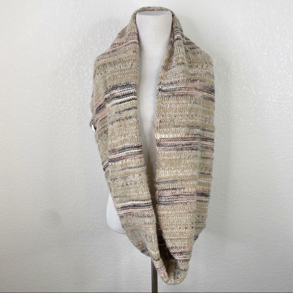 World Market Tan Pink & Gray Knit Circle Scarf - Picture 5 of 5